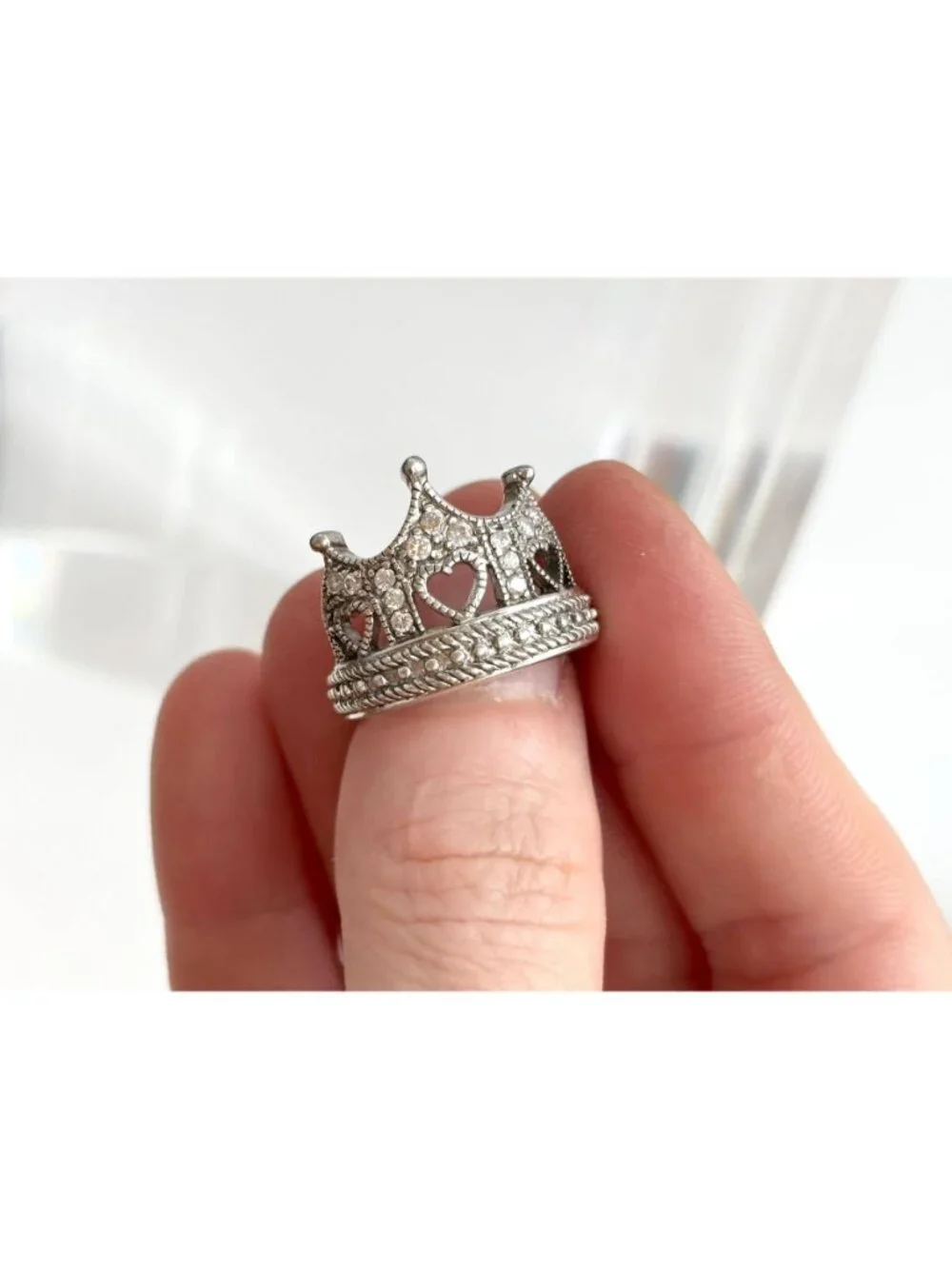 Crown Shaped Milgrain CZ Stone Beaded Sterling Silver 925 Vintage Ring - sz 6